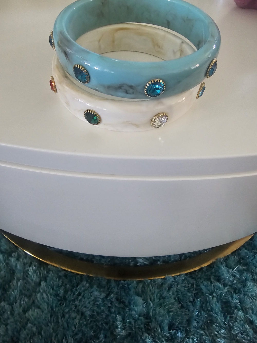 Turquoise and Cream Jeweled Bangle Set